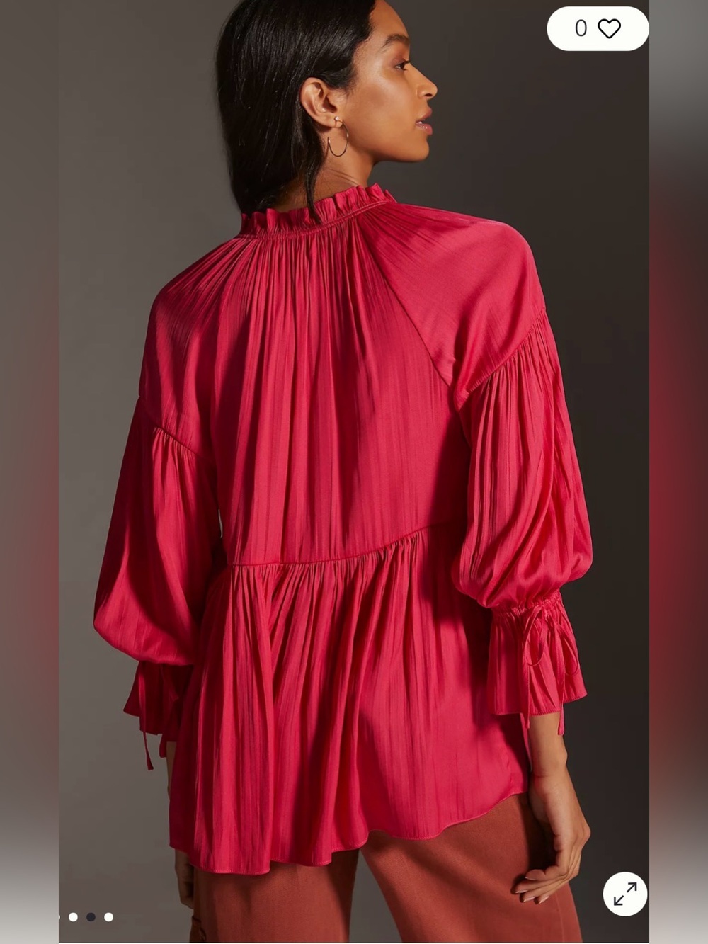 By Anthropologie Size M Pink Magenta Split-Neck Babydoll Blouse - Picture 3 of 8